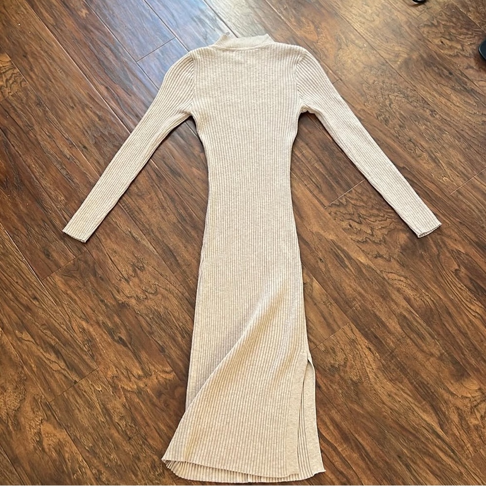 SHEIN Cream Ribbed Knit Dress